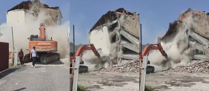 5 katlı okulun yıkımı esnasında yaşanan panik kamerada