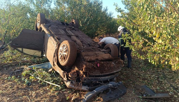 MEYVE BAHÇESİNE UÇAN OTOMOBİLİN SÜRÜCÜSÜ YARALANDI  