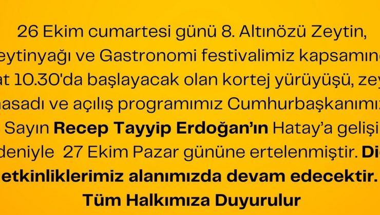 ZEYTİN FESTİVALİNDE PROGRAM DEĞİŞTİ