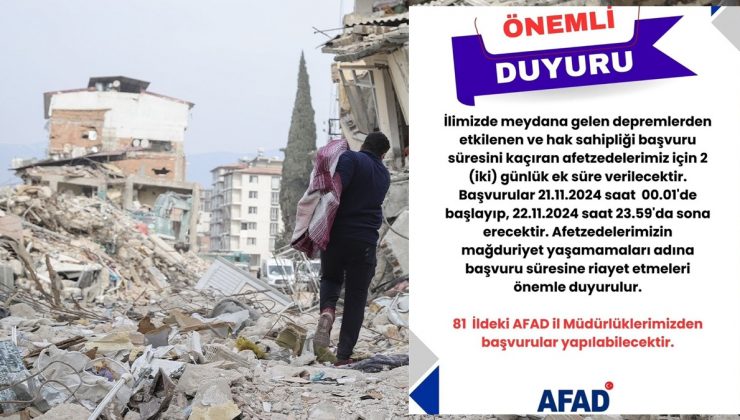 AFAD HAK SAHİPLİĞİ SÜRESİ UZATILDI