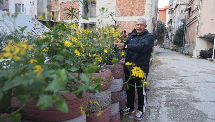 SİNEKLER ÜREMESİN DİYE TOPLADIĞI ARAÇ LASTİKLERİNDEN ÇİÇEK BAHÇESİ YAPTI 